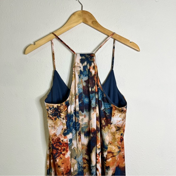 Nicole Miller New York Blue gold floral gown maxi dress sz M sleeveless evening - Picture 7 of 9